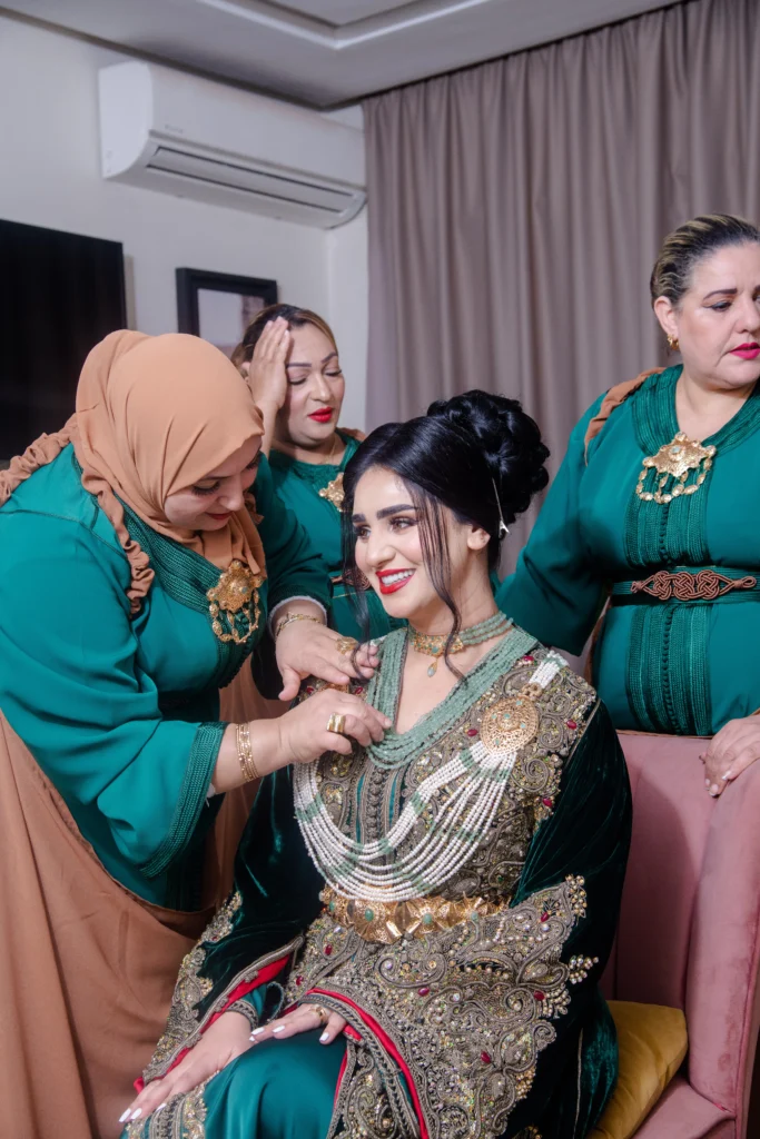 Moroccan bridal styling in Marrakech with caftan and traditional jewellery